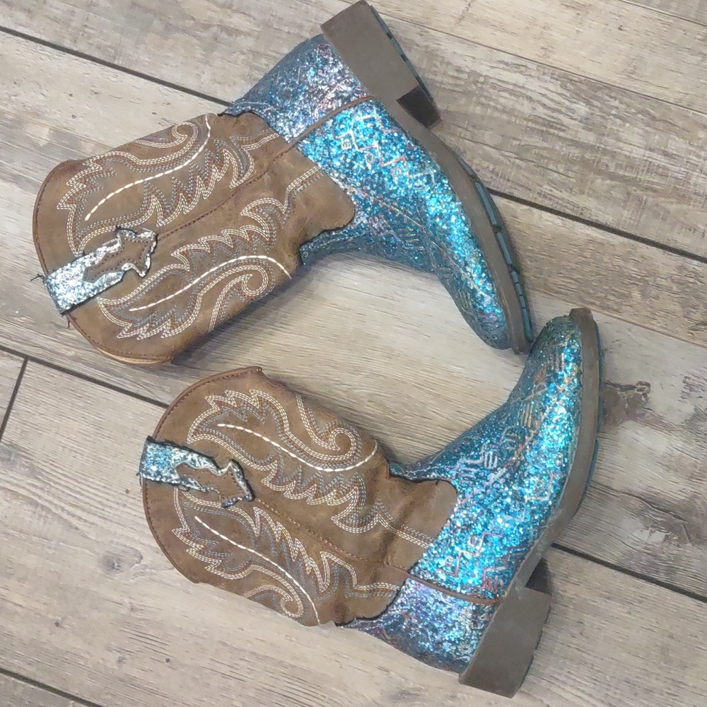 Roper teal glitter cowgirl boots youth size 12